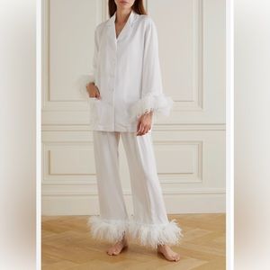 Daily Sleeper Double Feather Trim Party Pajama White
